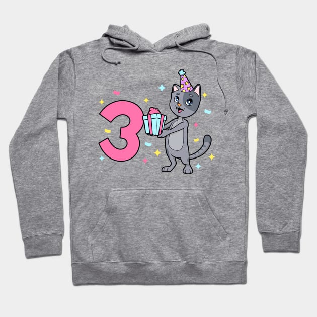 I am 3 with cat - girl birthday 3 years old Hoodie by Modern Medieval Design